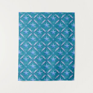 Sharks Starfish Ocean Life Nautical Coastal Blue Tapestry