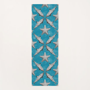 Sharks Starfish Ocean Life Nautical Coastal Blue Yoga Mat