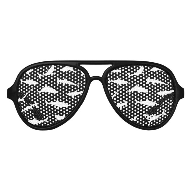 Sharks Swimming Black and White Marine Life Aviator Sunglasses (Front)
