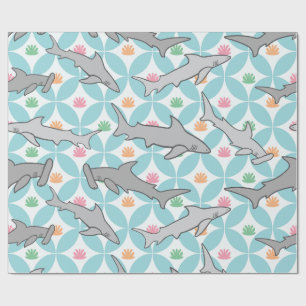 Sharks Swimming the Mid Century Current Wrapping Paper