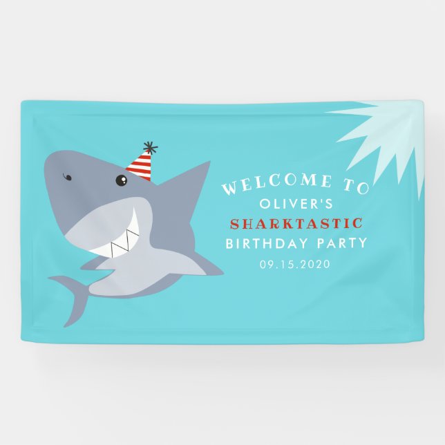 Sharktastic Shark Birthday Party Welcome Banner (Horizontal)