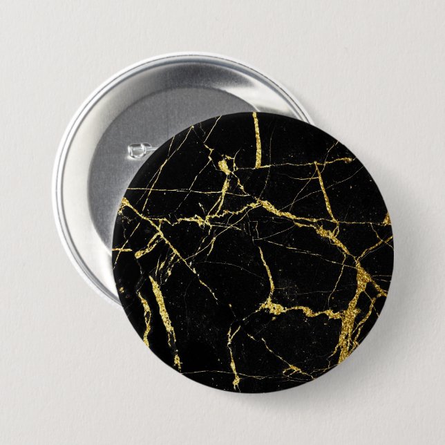 Sharp Black and Gold Marble 3 Inch Round Button (Front & Back)
