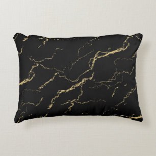 Sharp Black and Gold Marble Accent Pillow
