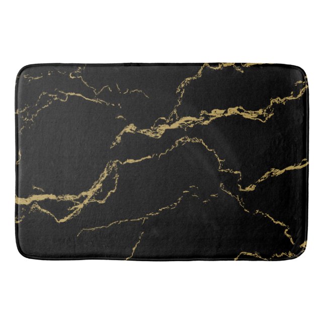 Sharp Black and Gold Marble Bath Mat (Front)