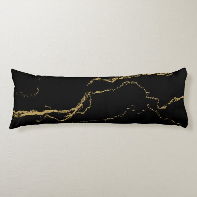 Sharp Black and Gold Marble Body Pillow (Front)