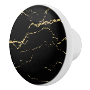 Sharp Black and Gold Marble Ceramic Knob