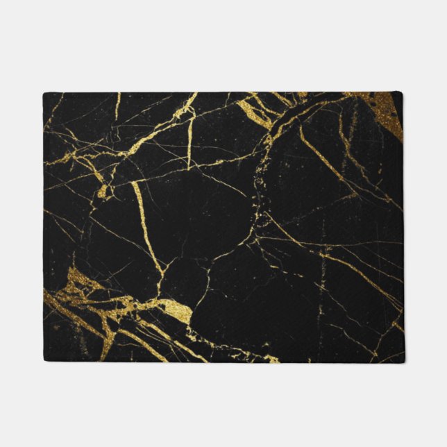 Sharp Black and Gold Marble Doormat (Front)
