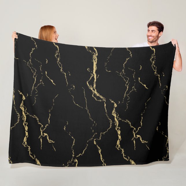 Sharp Black and Gold Marble Fleece Blanket (In Situ)