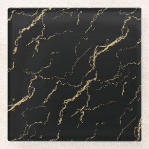 Sharp Black and Gold Marble Glass Coaster