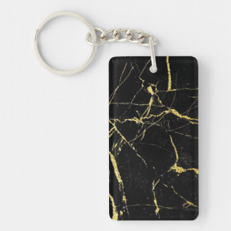 Sharp Black and Gold Marble Keychain