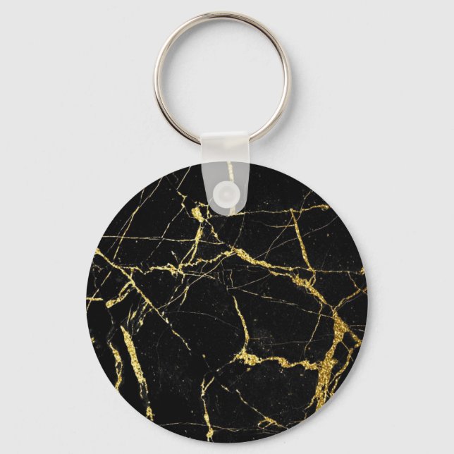 Sharp Black and Gold Marble Keychain (Front)