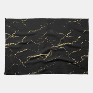 Sharp Black and Gold Marble Kitchen Towel