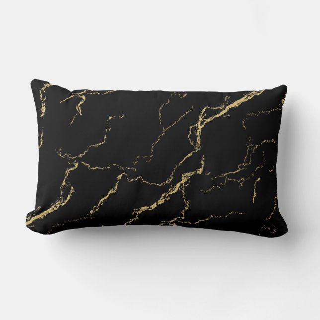 Sharp Black and Gold Marble Lumbar Pillow (Front)