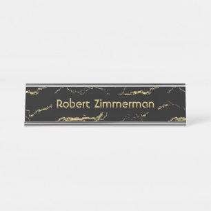 Sharp Black and Gold Marble Personal Desk Name Plate