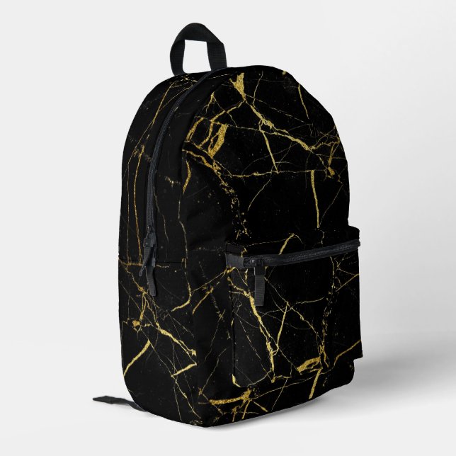 Sharp Black and Gold Marble Printed Backpack (Back Corner Left)