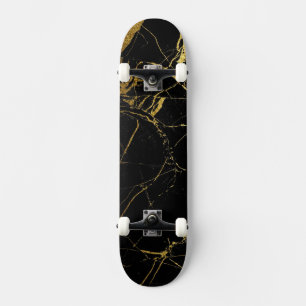 Sharp Black and Gold Marble Skateboard