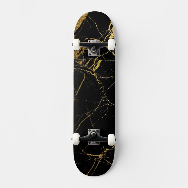 Sharp Black and Gold Marble Skateboard (Front)