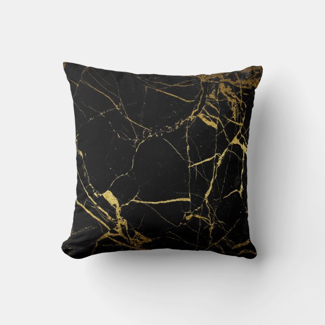 Sharp Black and Gold Marble Throw Pillow (Front)