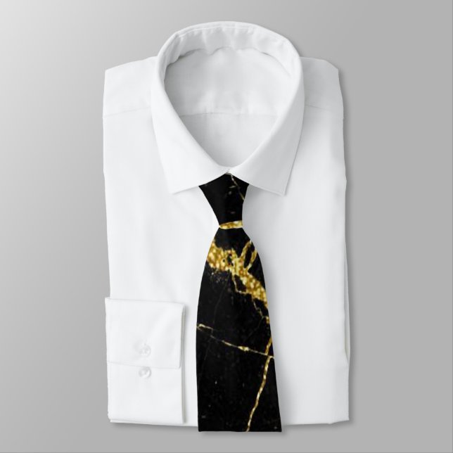 Sharp Black and Gold Marble Tie (Tied)