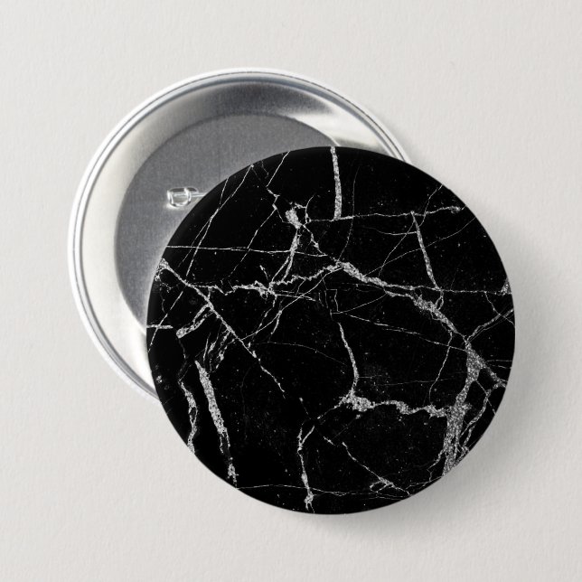 Sharp Black and Silver Marble 3 Inch Round Button (Front & Back)