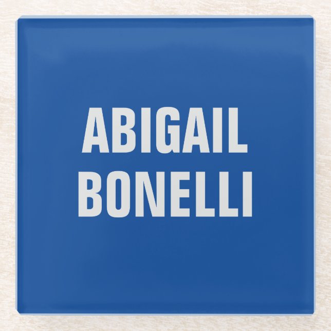 Sharp bold custom excellent minimalist name blue glass coaster (Front)