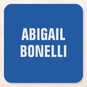 Sharp bold custom excellent minimalist name blue square paper coaster