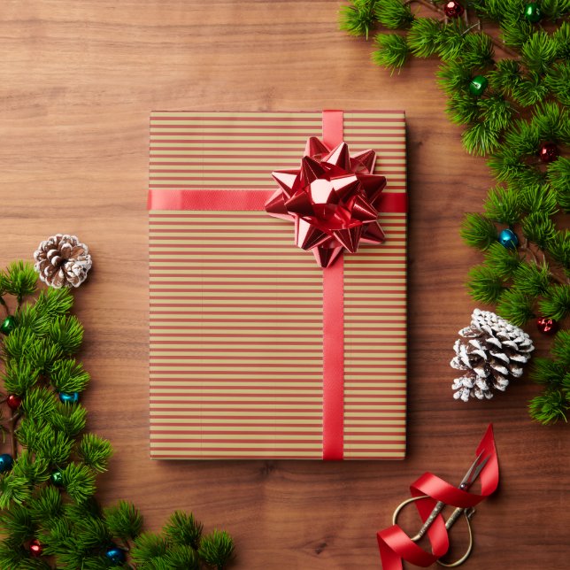 Sharp bold custom minimalist gold red colour lines wrapping paper (Holiday Gift)
