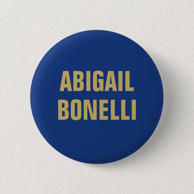 Sharp bold custom minimalist name gold blue colour 2 inch round button (Front)