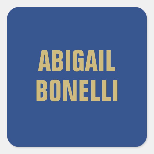 Sharp bold custom minimalist name gold blue colour square sticker (Front)