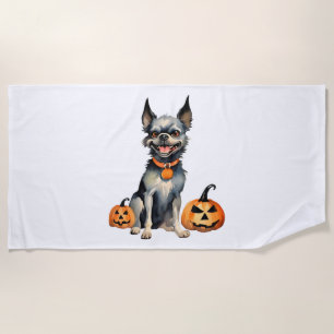 Sharp Dog Guards Halloween Pumpkins Premium Beach Towel