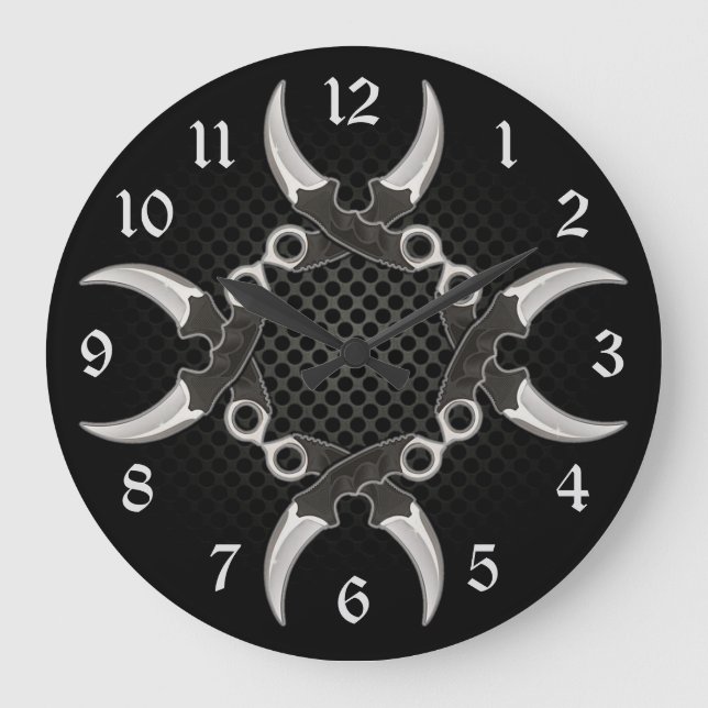 Sharp Edges Curved Blades Round Large Clock (Front)