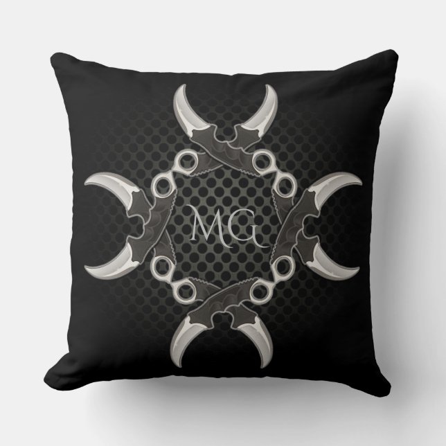 Sharp Edges Monogrammed Curved Blades Throw Pillow (Front)
