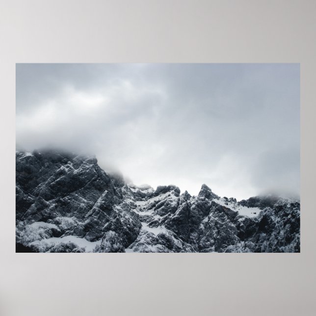 Sharp edges of mountains and soft clouds poster (Front)