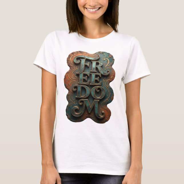 Sharp Gold FREEDOM Print T-Shirt (Front)