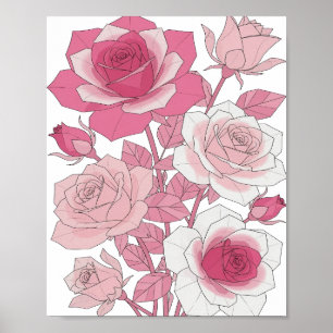 Sharp Grey PINK ROSES Bold Design Poster