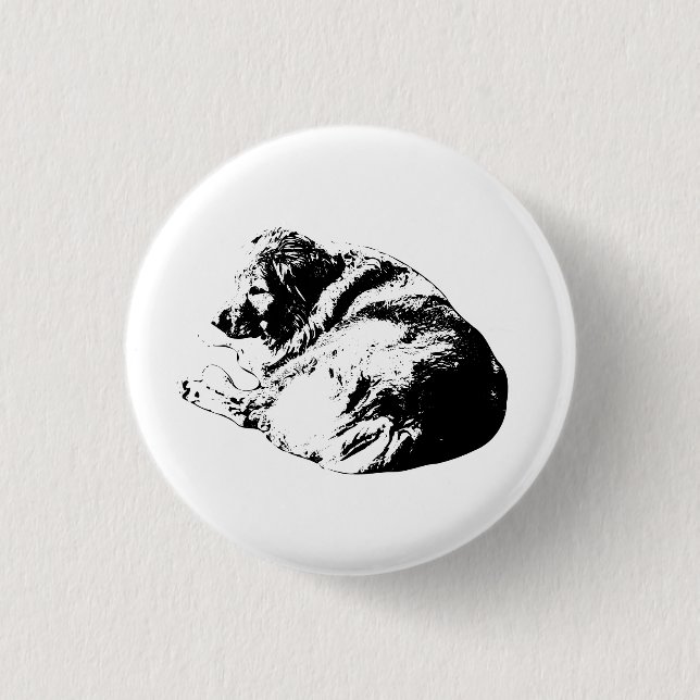 Sharp Line Curl Dog Adds Festive Restful Flair 1 Inch Round Button (Front)