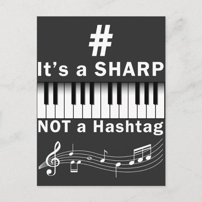 Sharp not Hashtag Piano Player Musician Keyboard Postcard (Front)