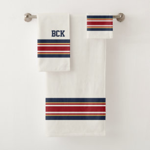 Sharp Personalized Ice Hockey  Cream Shirt Stripe Bath Towel Set