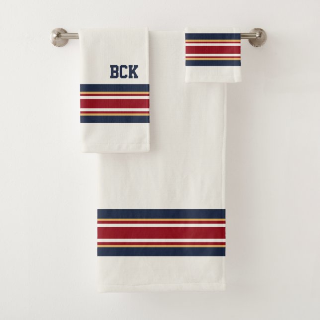 Sharp Personalized Ice Hockey  Cream Shirt Stripe Bath Towel Set (Insitu)