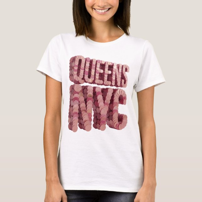Sharp Pink QUEENS NYC Print T-Shirt (Front)