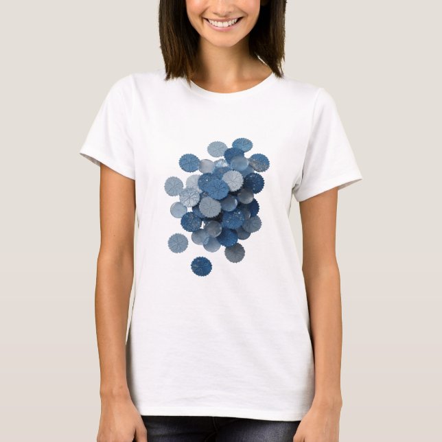 Sharp Silver BLUE LEAVES 3D Text Art T-Shirt (Front)