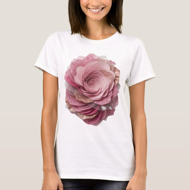 Sharp Silver PINK ROSE Custom Design T-Shirt (Front)