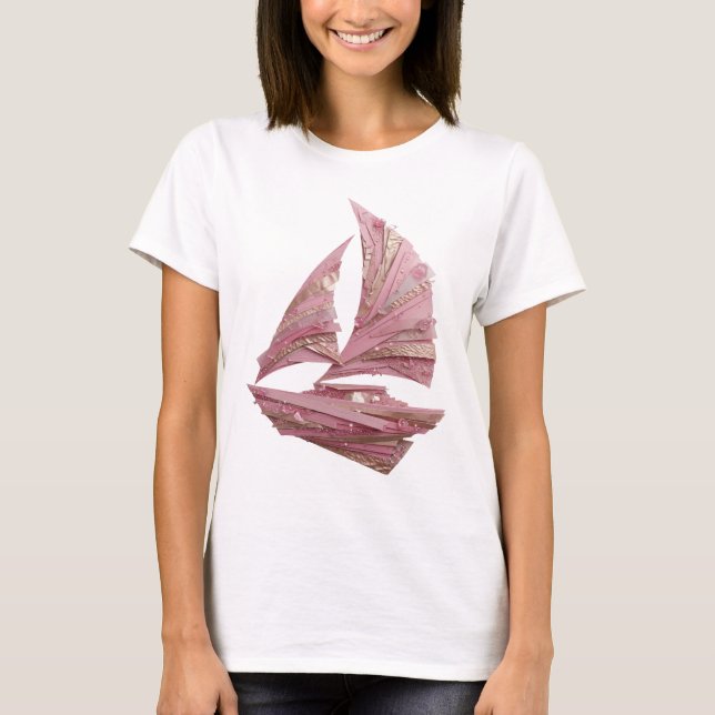 Sharp Silver PINK SAILBOAT Statement Design T-Shirt (Front)