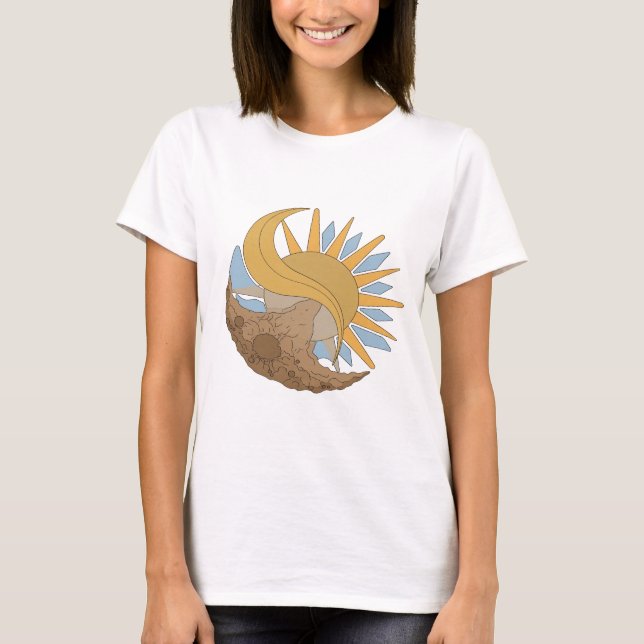 Sharp Silver SUN AND MOON Bold Design T-Shirt (Front)