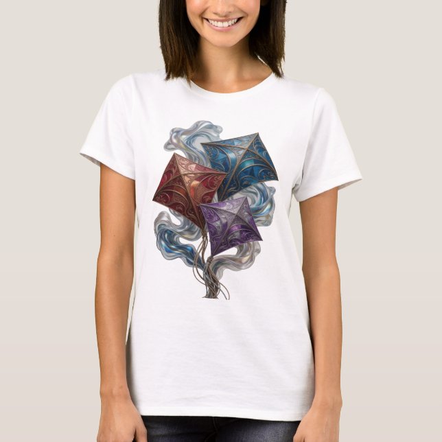 Sharp Silver THREE KITES Text Design T-Shirt (Front)