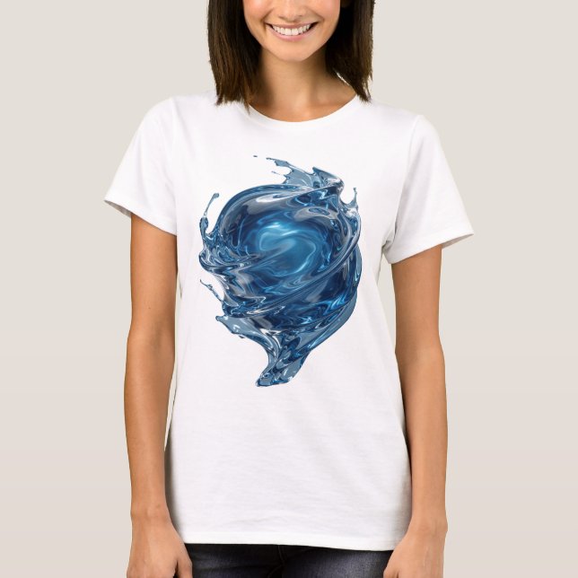 Sharp Silver WATER WORLD Statement Design T-Shirt (Front)