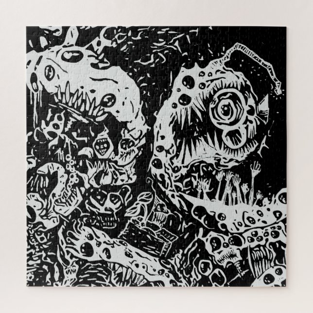 Sharp Teeth Nightmare, Black and White Jigsaw Puzzle (Vertical)