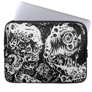Sharp Teeth Nightmare, Black and White Laptop Sleeve