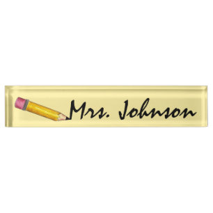 Sharp Yellow Pencil School English Teacher Writing Nameplate