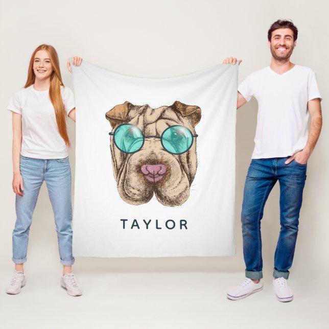 Sharpei In Sunglasses | Add Your Name Fleece Blanket (In Situ)